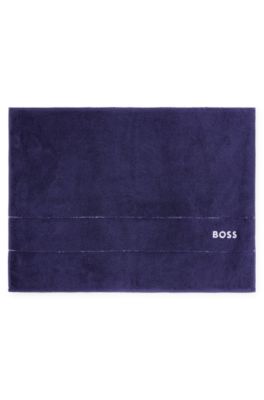 Cotton bath mat with contrast logo embroidery, Dark Blue