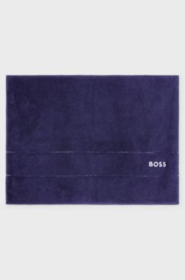 Cotton bath mat with contrast logo embroidery, Dark Blue