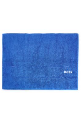 Cotton bath mat with contrast logo embroidery, Blue