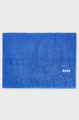 Cotton bath mat with contrast logo embroidery, Blue