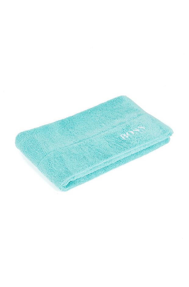 Cotton bath mat with contrast logo embroidery, Turquoise