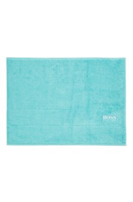 Cotton bath mat with contrast logo embroidery, Turquoise