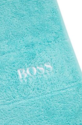 Cotton bath mat with contrast logo embroidery, Turquoise