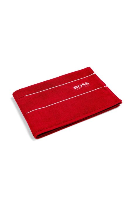 Finest Egyptian cotton bath mat with logo border, Red
