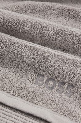 Silver Aegean-cotton bath sheet with tonal logo, Silver