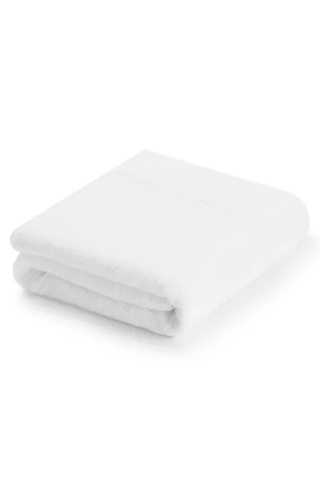 White cotton bath sheet with tonal embroidered logo