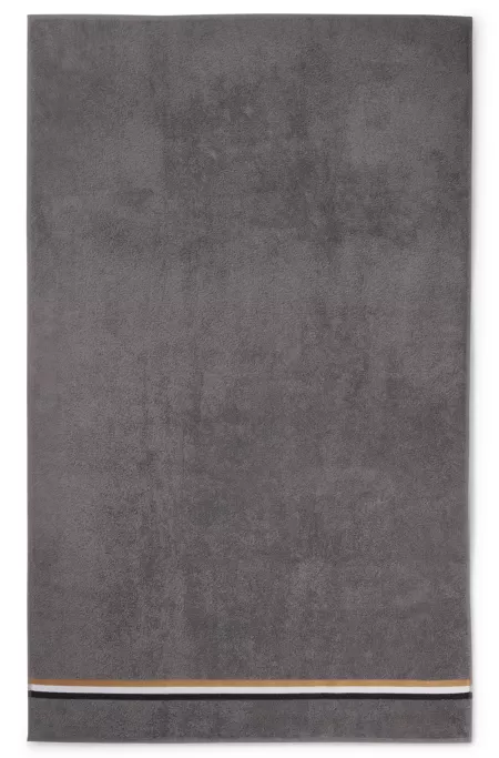 Cotton-terry bath sheet with signature-stripe ribbon