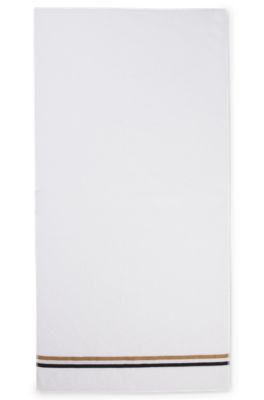 Drap de bain en molleton de coton avec bande &agrave; rayures embl&eacute;matiques, Blanc