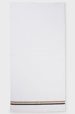 Cotton-terry bath sheet with signature-stripe ribbon, White