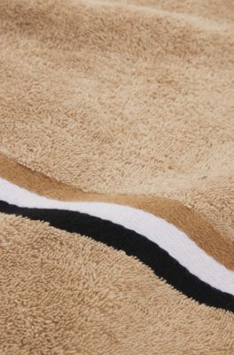 Cotton bath sheet with signature stripe, Beige