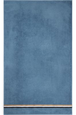 Cotton-terry bath sheet with signature-stripe ribbon, Light Blue