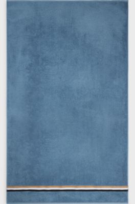 Cotton-terry bath sheet with signature-stripe ribbon, Light Blue