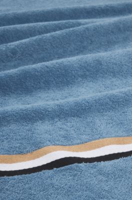 Cotton-terry bath sheet with signature-stripe ribbon, Light Blue