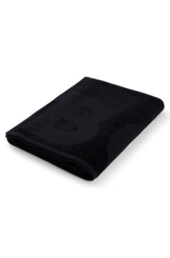 Telo da bagno in cotone con logo e fascia con righe tipiche del marchio, Grigio scuro