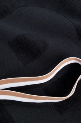 Cotton bath sheet with logo and signature-stripe strap, Dark Grey