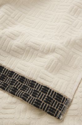 Cotton bath sheet in sculpted jacquard velvet, Light Beige