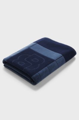 Cotton bath sheet with carved Double B monogram, Dark Blue