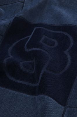 Cotton bath sheet with carved Double B monogram, Dark Blue