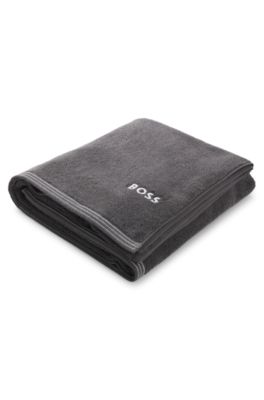 Cotton bath sheet with contrast embroidered logo, Dark Grey