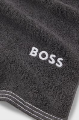 Cotton bath sheet with contrast embroidered logo, Dark Grey
