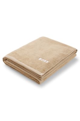 Cotton bath sheet with contrast embroidered logo, Beige