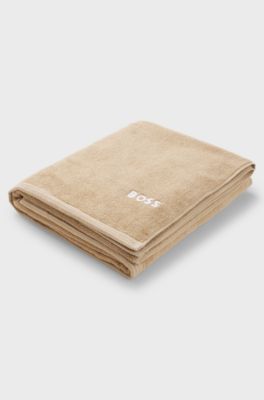 Cotton bath sheet with contrast embroidered logo, Beige