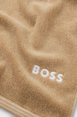 Cotton bath sheet with contrast embroidered logo, Beige