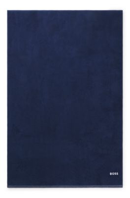 Cotton bath sheet with contrast embroidered logo, Dark Blue