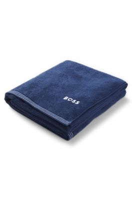 Cotton bath sheet with contrast embroidered logo, Dark Blue