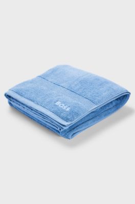 Drap de bain en coton avec logo brod&eacute;, Bleu fonc&eacute;