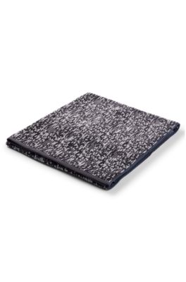 Blue cotton-jacquard bath sheet with sateen border, Dark Grey