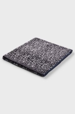 Blue cotton-jacquard bath sheet with sateen border, Dark Grey