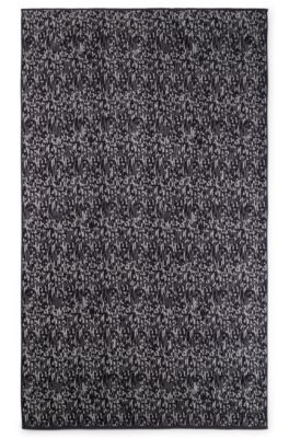 Blue cotton-jacquard bath sheet with sateen border, Dark Grey