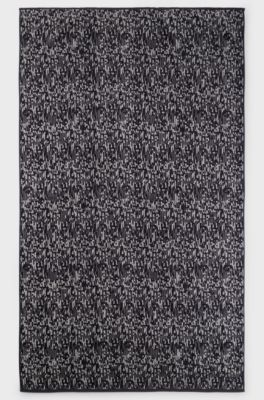 Blue cotton-jacquard bath sheet with sateen border, Dark Grey