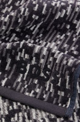 Blue cotton-jacquard bath sheet with sateen border, Dark Grey