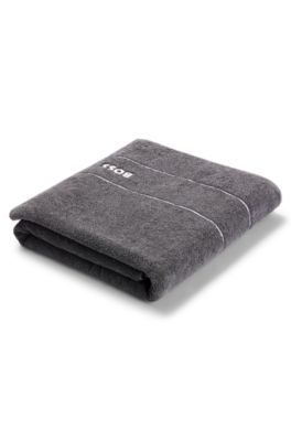 Cotton bath sheet with white logo embroidery, Dark Grey