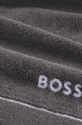 Cotton bath sheet with white logo embroidery, Dark Grey