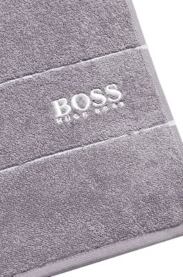 Drap de bain en coton avec logo brod&eacute; blanc, Gris