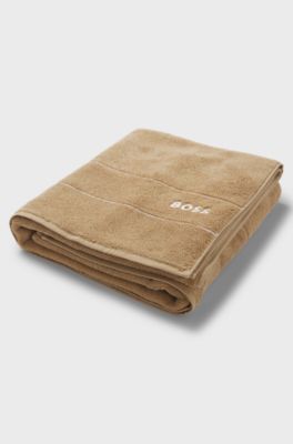 Cotton bath sheet with white logo embroidery, Beige