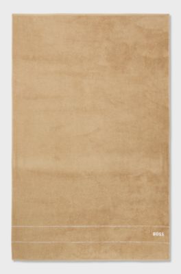 Cotton bath sheet with white logo embroidery, Beige