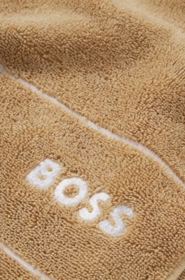 Cotton bath sheet with white logo embroidery, Beige