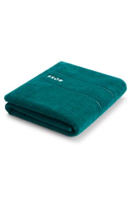 Cotton bath sheet with white logo embroidery, Dark Green