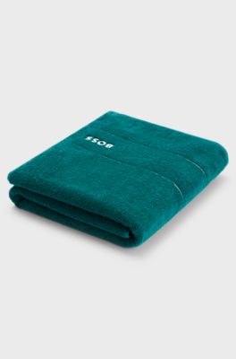 Cotton bath sheet with white logo embroidery, Dark Green