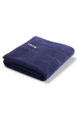 Cotton bath sheet with white logo embroidery, Dark Blue