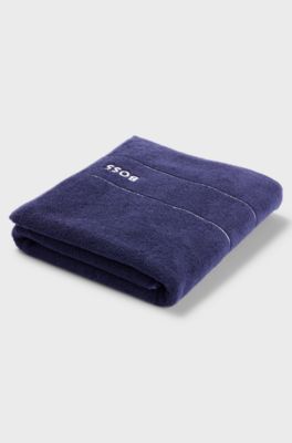 Cotton bath sheet with white logo embroidery, Dark Blue