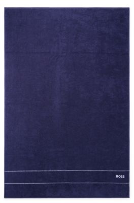 Cotton bath sheet with white logo embroidery, Dark Blue
