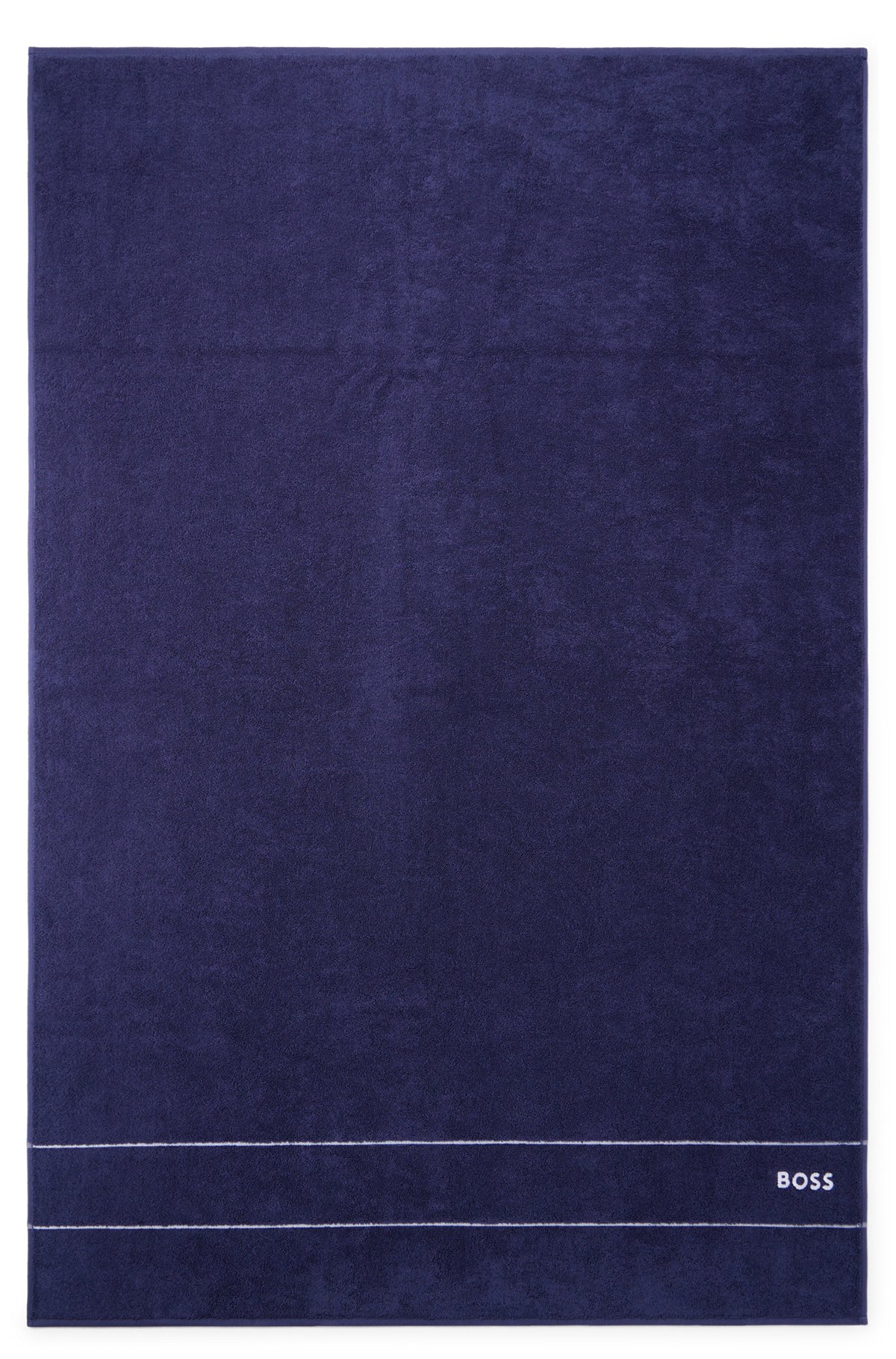 Drap de bain en coton avec logo brodé blanc, Bleu foncé