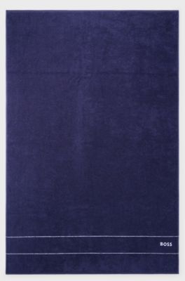 Cotton bath sheet with white logo embroidery, Dark Blue