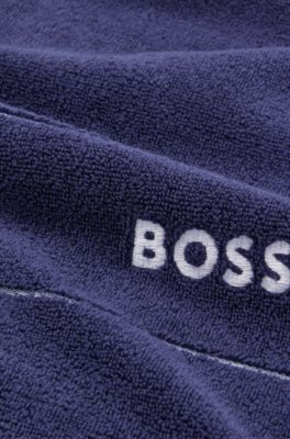 Cotton bath sheet with white logo embroidery, Dark Blue