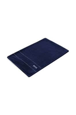 Drap de bain en coton avec logo brod&eacute; blanc, Bleu fonc&eacute;